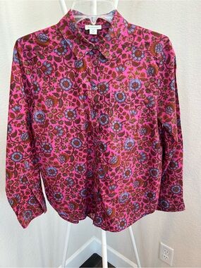 Sundance Pink Floral Block Print Button-Up Shirt, P Small